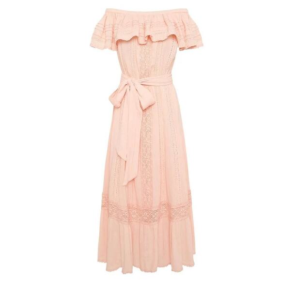 New Free People x Spell Cassie Off The Shoulder Lace Gown $299 X-SMALL Pink - Picture 8 of 10